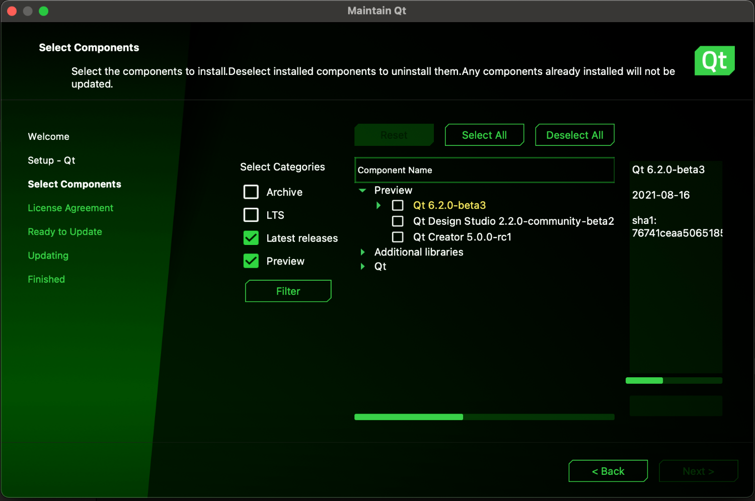Qt installer with 6.2.0 beta